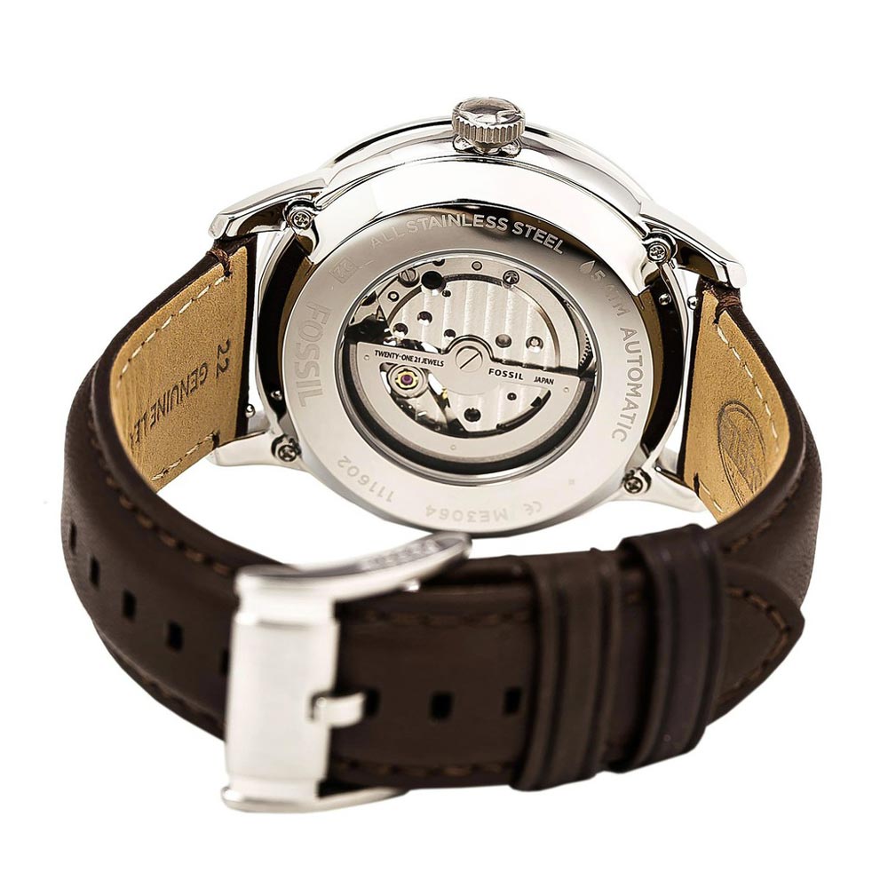 Fossil Townsman Automatic White Dial Brown Leather Strap Watch for Men - ME3064 Buy Now By Fossil