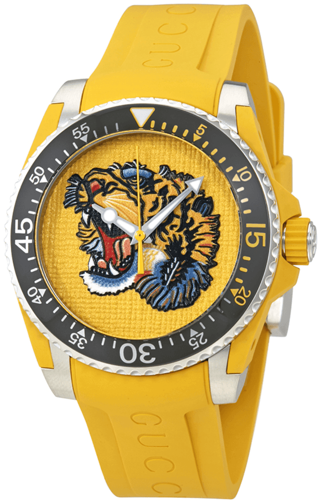 Gucci Dive Tiger Yellow Dial Yellow Rubber Strap Watch For Men - YA136317 Buy Now By Gucci