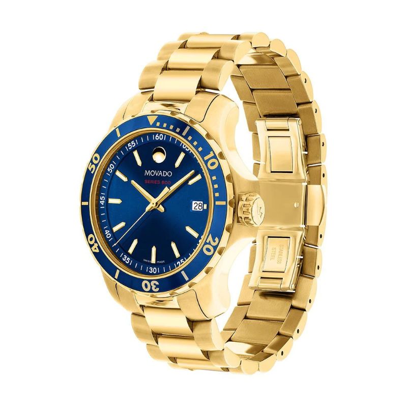 Movado Series 800 Blue Dial Gold Steel Strap Watch For Men - 2600144 Buy Now By Movado