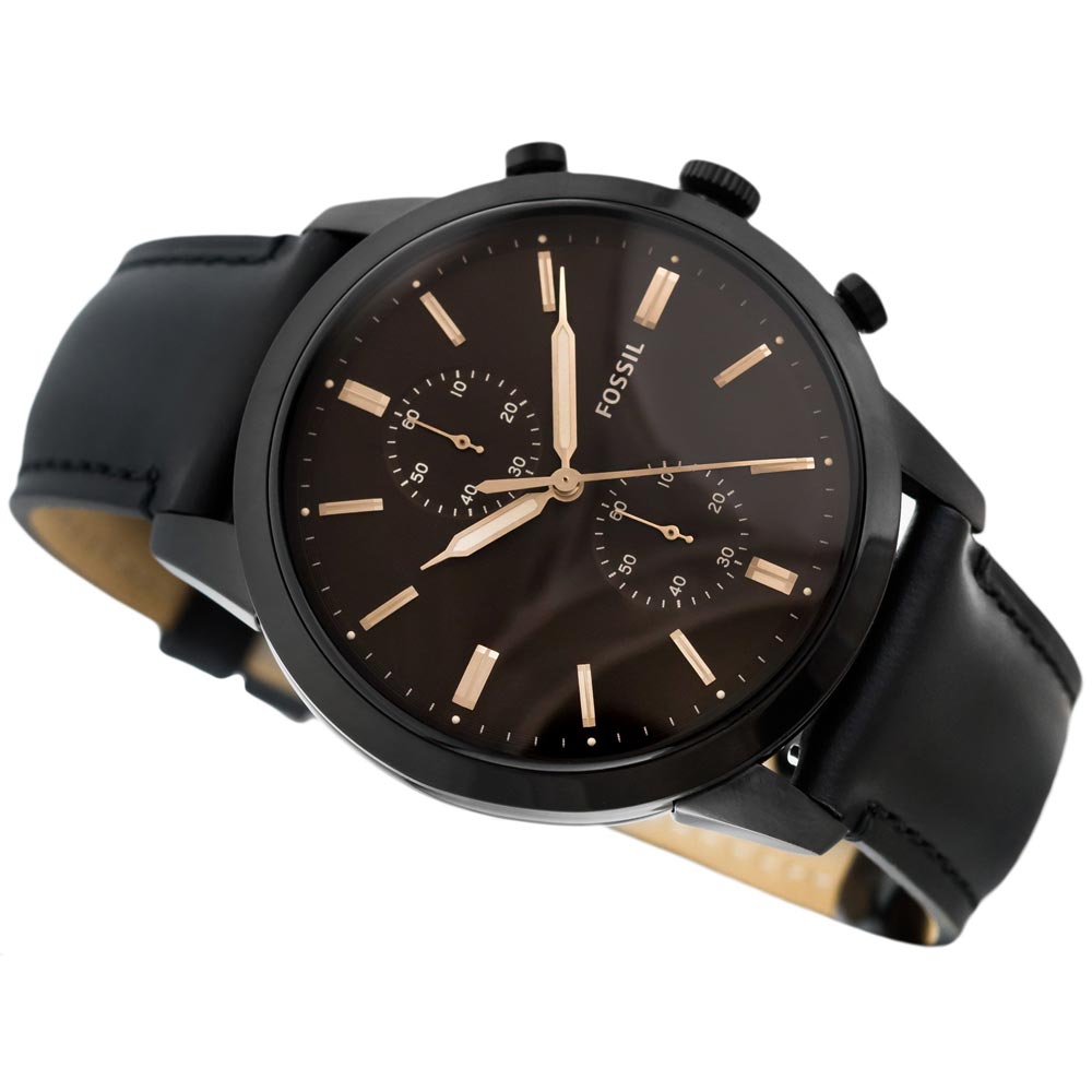 Fossil Goodwin Chronograph Black Dial Black Leather Strap Watch for Men - FS5585 Buy Now By Fossil