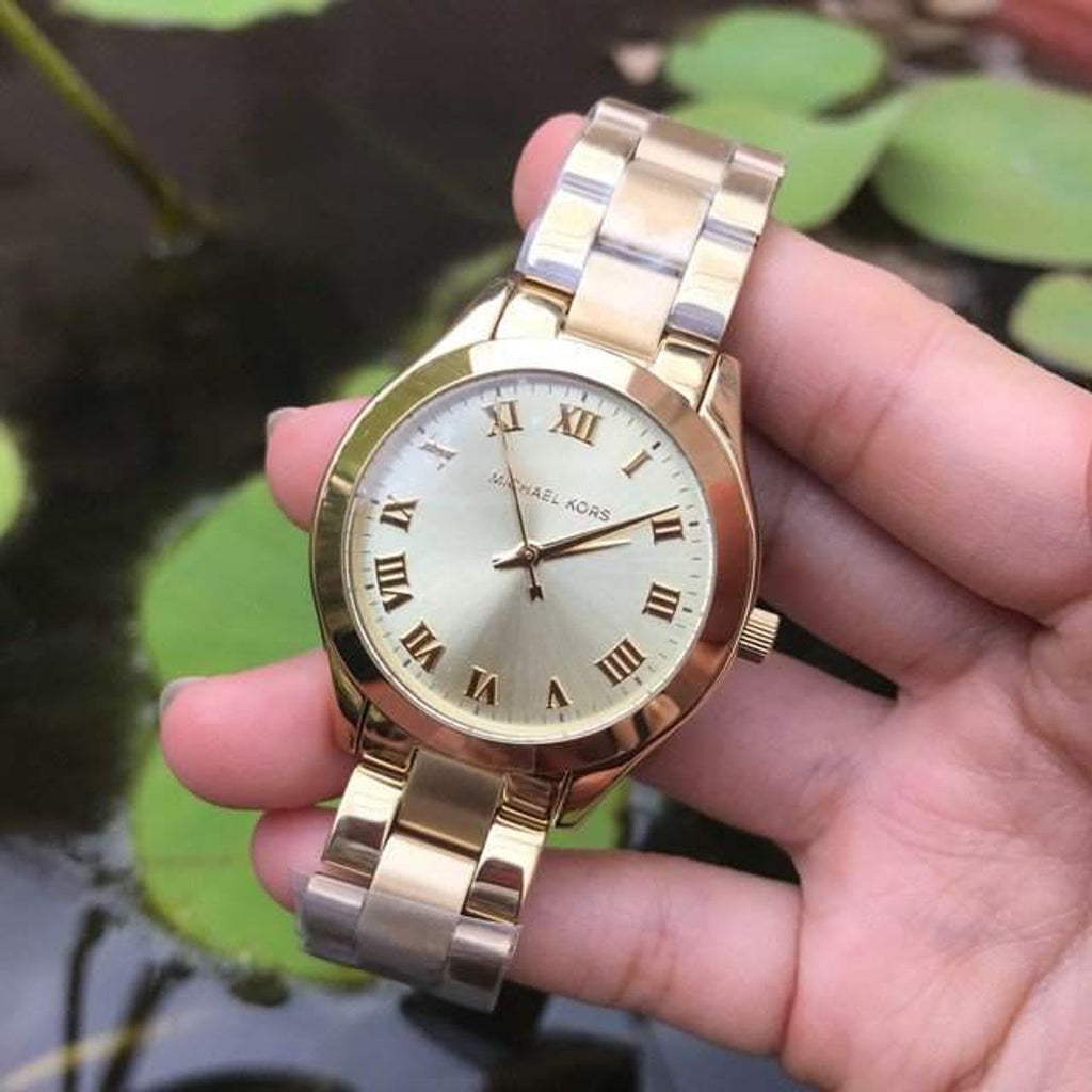Michael Kors Slim Runway Gold Dial Gold Steel Strap Watch For Women - MK3456 Buy Now By Michael Kors