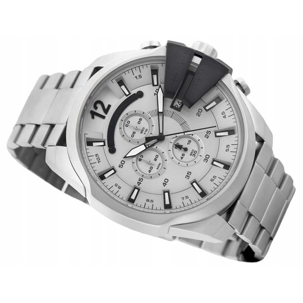 Diesel Mega Chief Chronograph Silver Dial Silver Steel Strap Watch For Men - DZ4501 Buy Now By Diesel