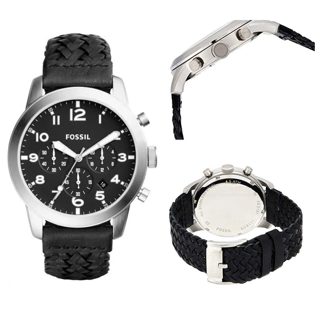 Fossil Pilot 54 Chronograph Black Dial Black Leather Strap Watch for Men - FS5181 Buy Now By Fossil