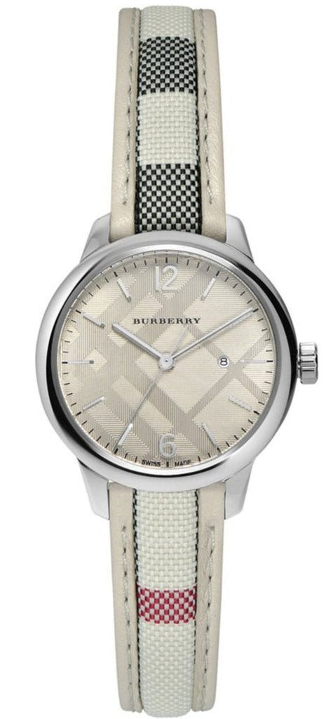 Burberry The Classic Guilloche Silver Dial Grey Leather Strap Watch for Women - BU10113 Buy Now By Burberry