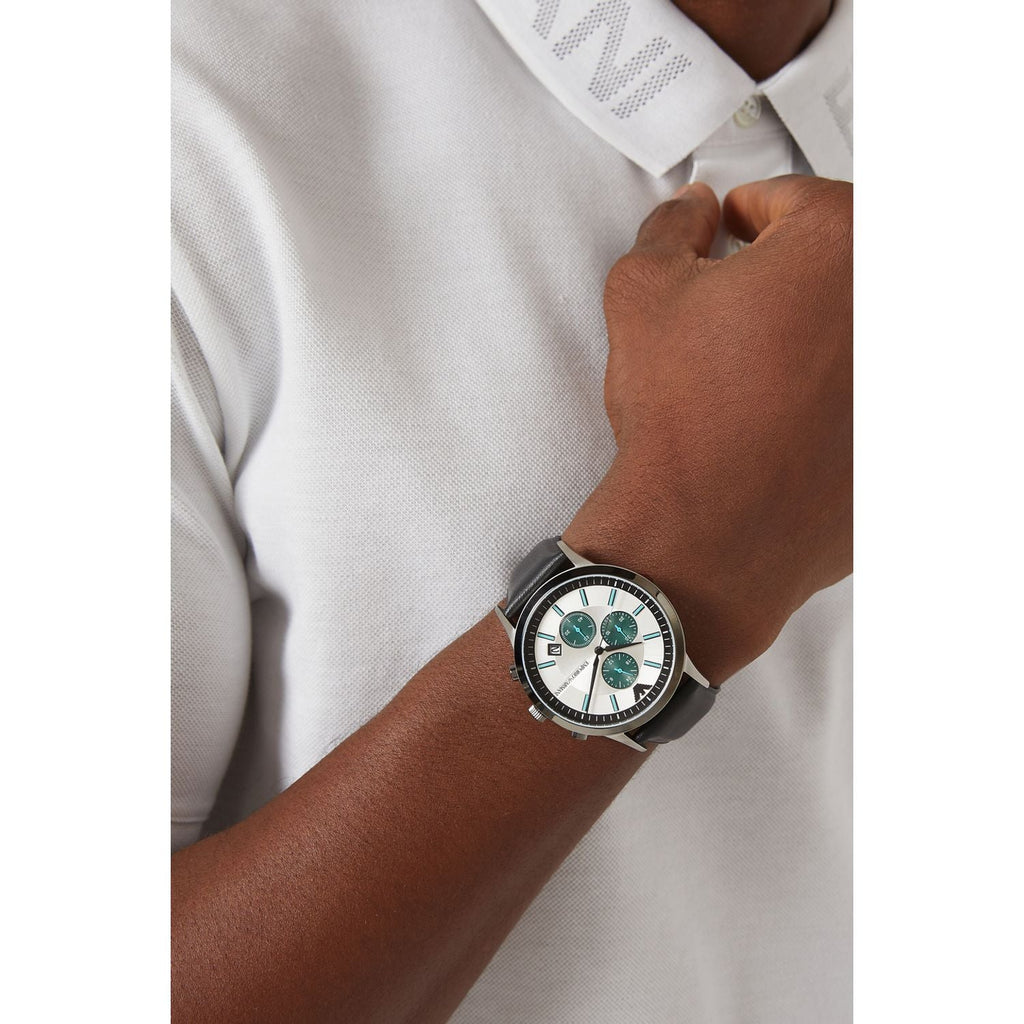 Emporio Armani Renato Chronograph Silver Dial Black Leather Strap Watch for Men - AR11473 Buy Now By Emporio Armani