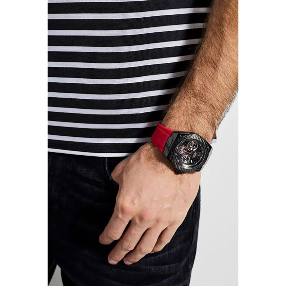 Guess Legacy Black Dial Red Silicone Strap Watch for Men - W1049G6 Buy Now By Guess