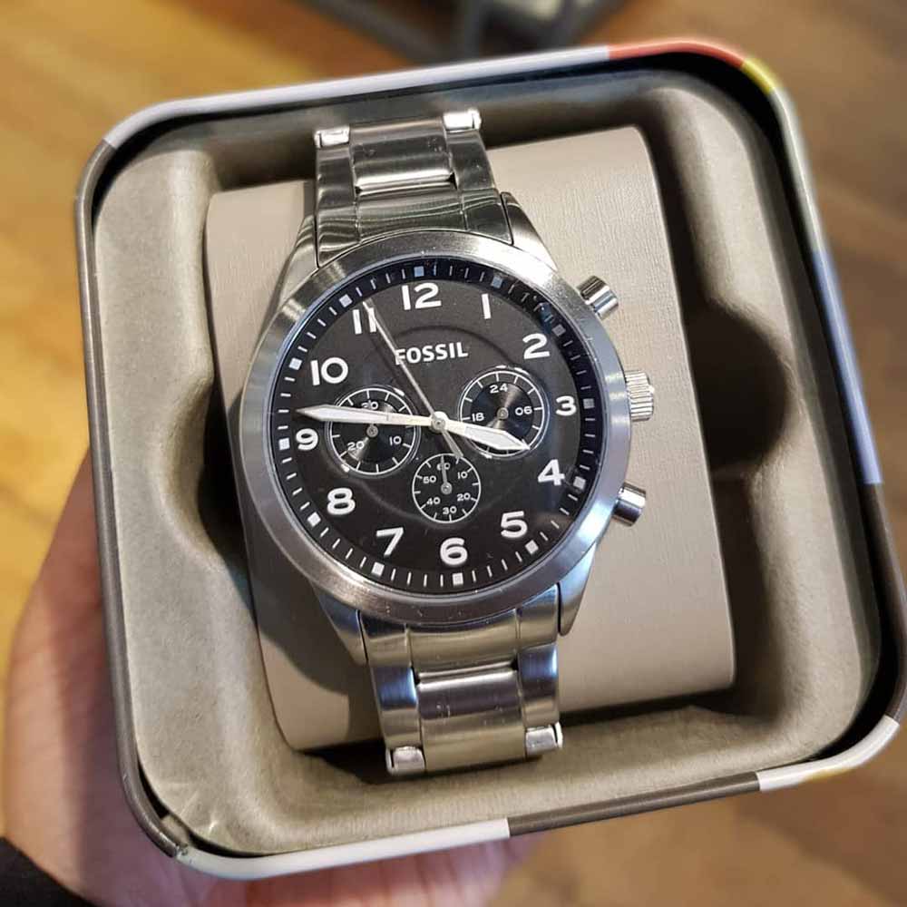 Fossil Pilot Chronograph Black Dial Silver Steel Strap Watch for Men - FS5141 Buy Now By Fossil