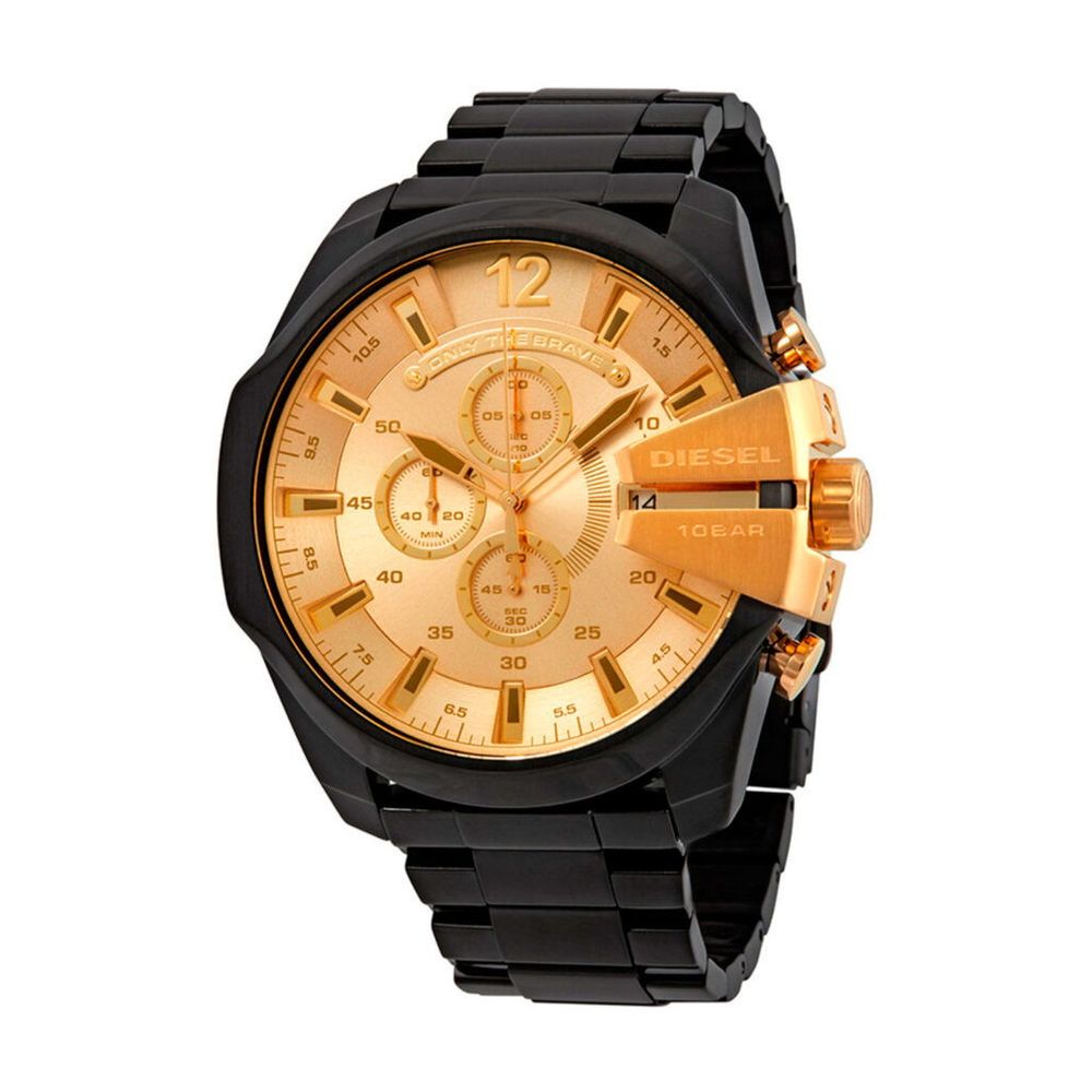 Diesel Mega Chief Chronograph Gold Dial Black Steel Strap Watch For Men - DZ4485 Buy Now By Diesel