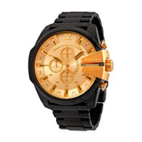 Diesel Mega Chief Chronograph Gold Dial Black Steel Strap Watch For Men - DZ4485 Buy Now By Diesel