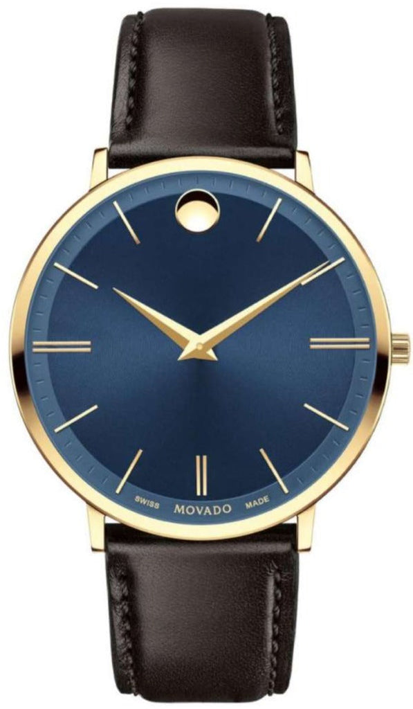 Movado Ultra Slim Blue Dial Brown Leather Strap Watch For Men - 0607088 Buy Now By Movado
