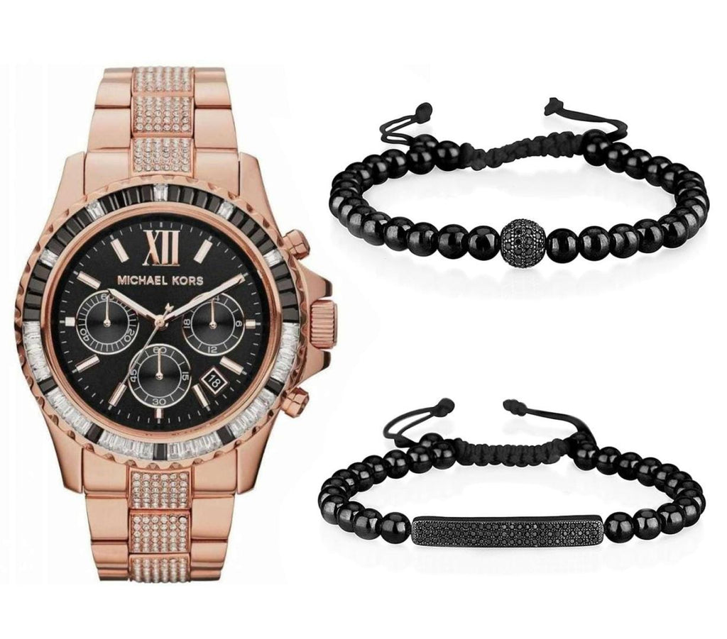 Michael Kors Everest Chronograph Black Dial Rose Gold Steel Strap Watch For Women - MK5875 Buy Now By Michael Kors