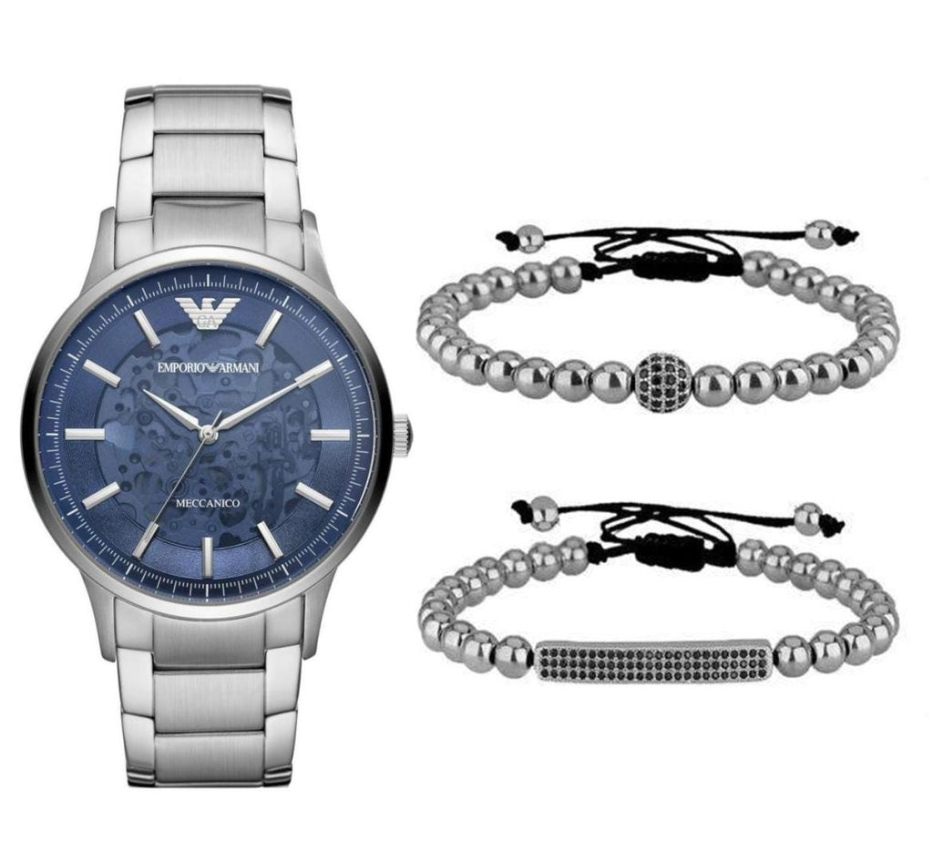 Emporio Armani Renato Automatic Blue Dial Silver Steel Strap Watch For Men - AR60037 Buy Now By Emporio Armani