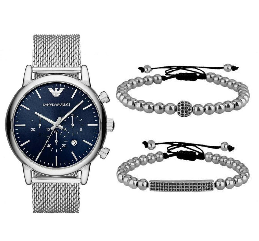 Emporio Armani Luigi Chronograph Blue Dial Silver Mesh Bracelet Watch For Men - AR80038 Buy Now By Emporio Armani