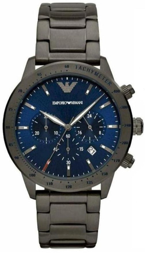 Emporio Armani Mario Chronograph Blue Dial Grey Steel Strap Watch For Men - AR80045 Buy Now By Emporio Armani