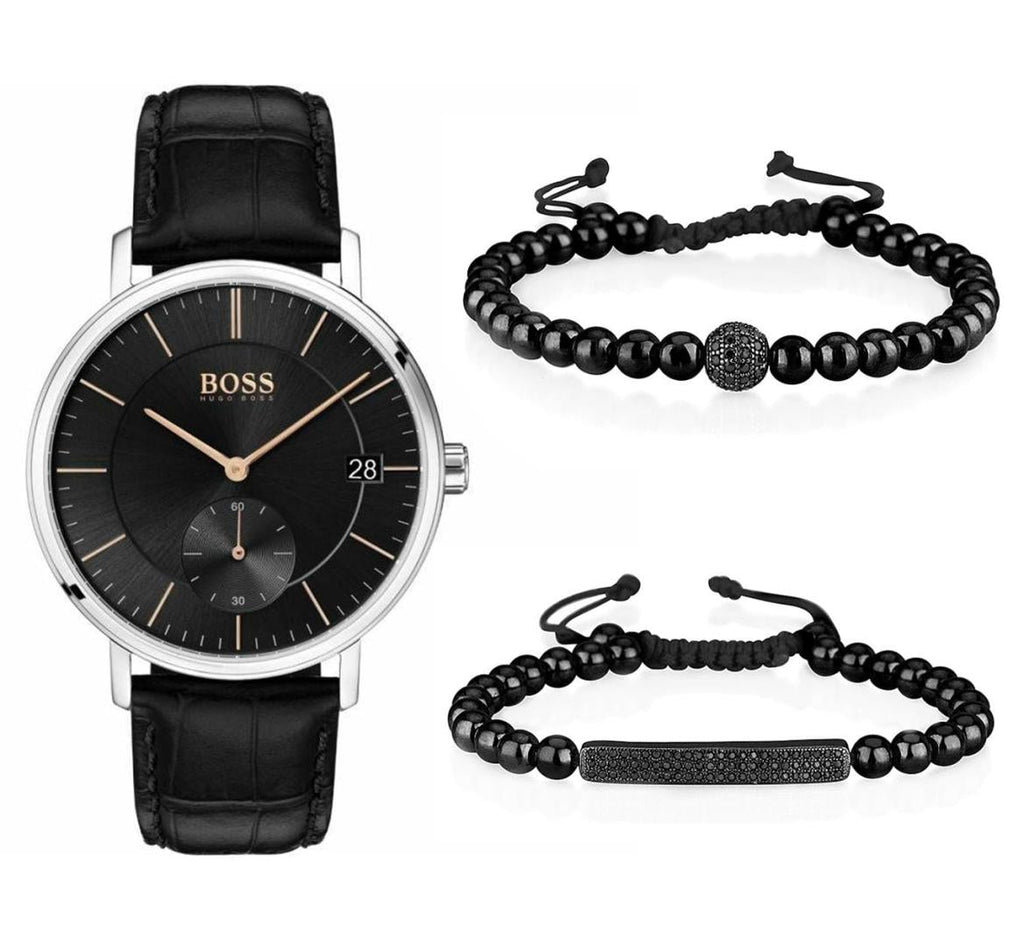Hugo Boss Corporal Black Dial Black Leather Strap Watch for Men - 1513638 Buy Now By Hugo Boss