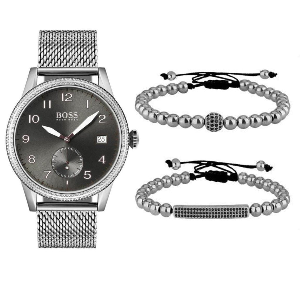 Hugo Boss Legacy Grey Dial Silver Mesh Bracelet Watch for Men - 1513673 Buy Now By Hugo Boss