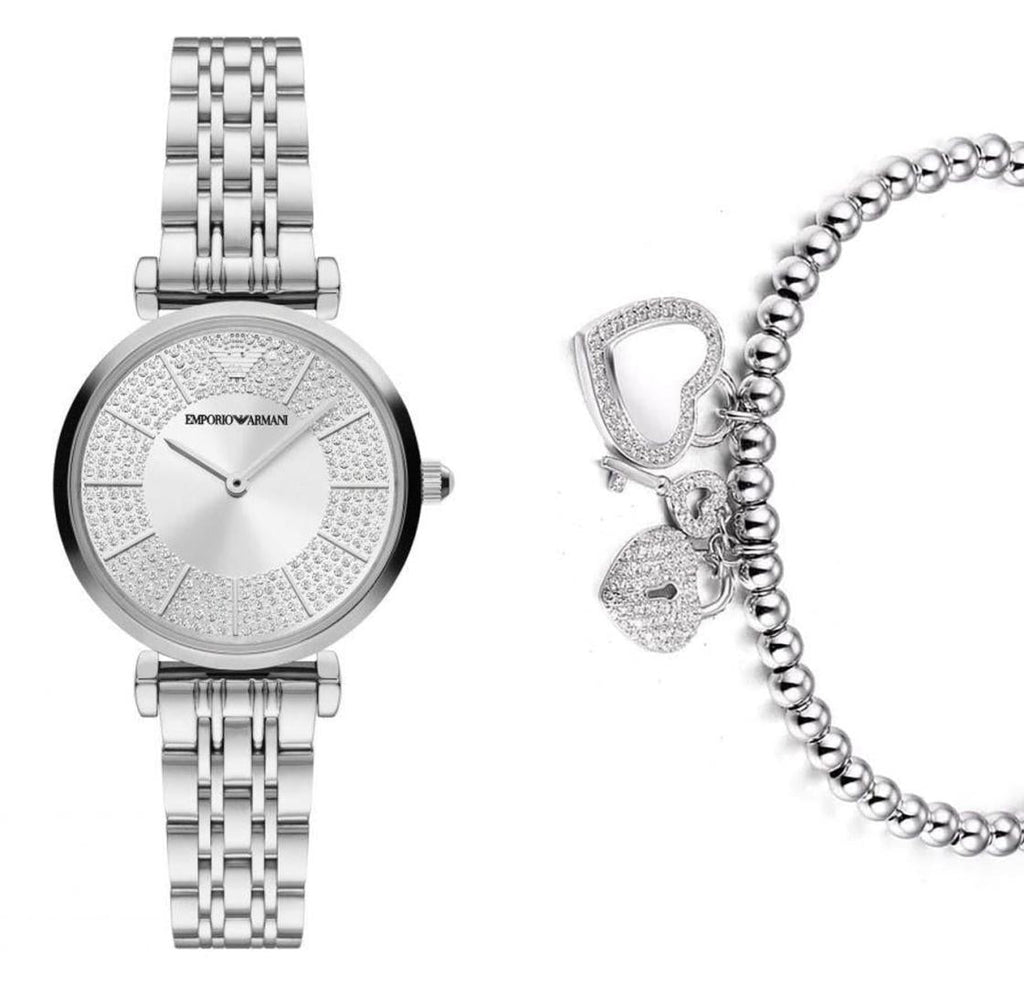 Emporio Armani Gianni T-Bar Quartz Silver Dial Silver Steel Strap Watch For Women - AR11445 Buy Now By Emporio Armani