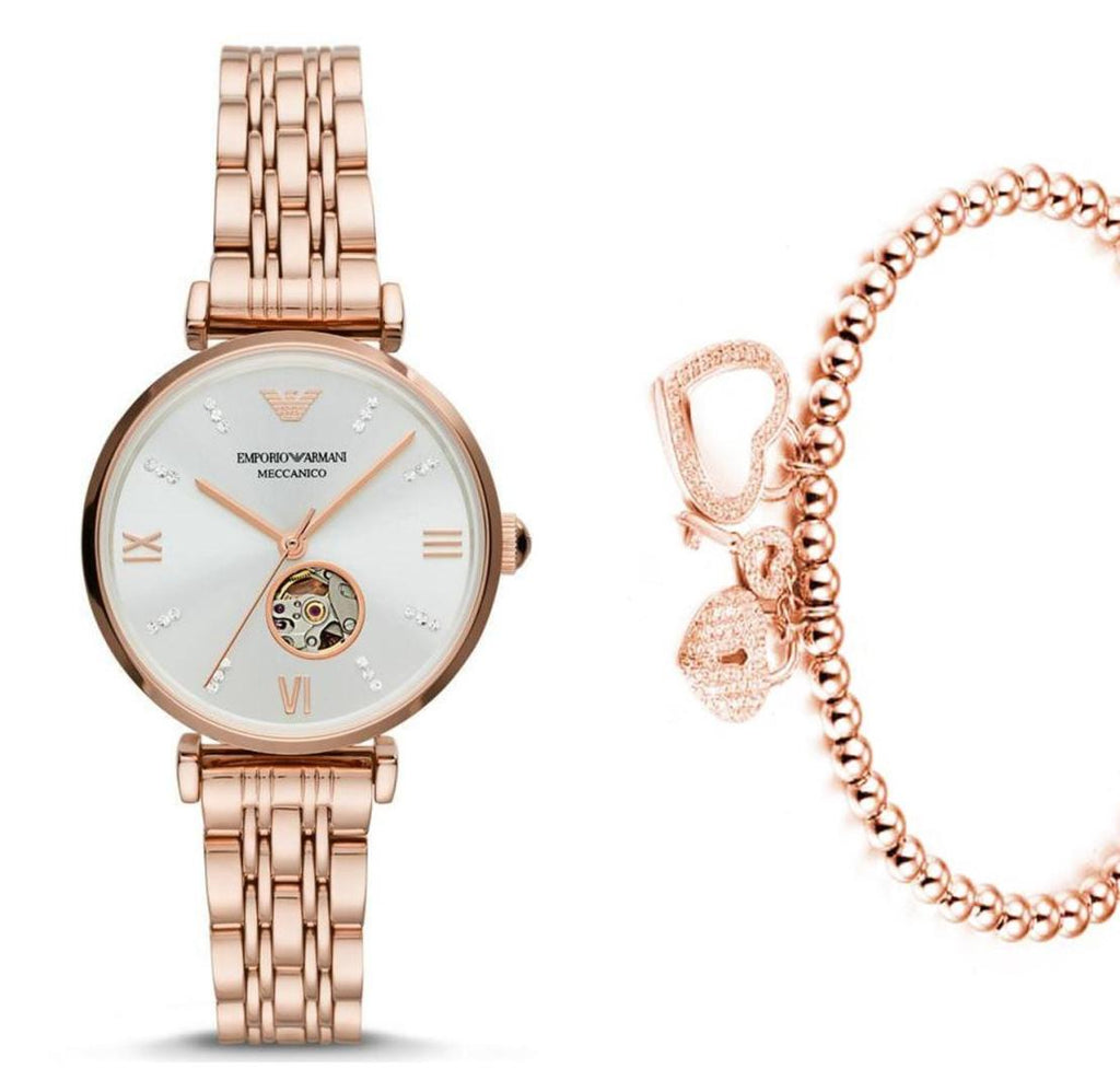 Emporio Armani Gianni T-Bar Silver Dial Rose Gold Steel Strap Watch For Women - AR60023 Buy Now By Emporio Armani