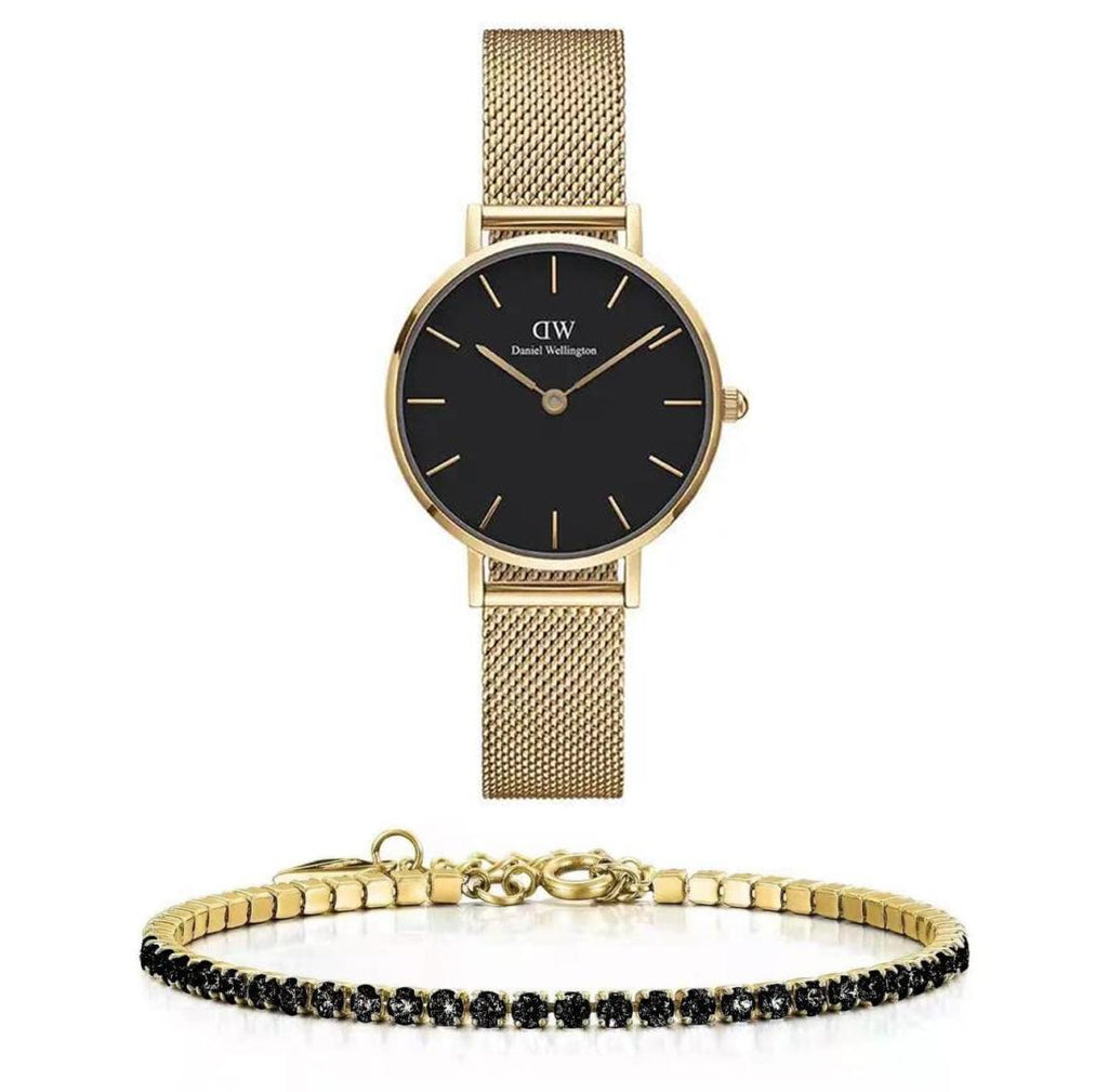 Daniel Wellington Classic Petite Evergold Black Dial Gold Mesh Bracelet Watch For Women - DW00100349 Buy Now By Daniel Wellington