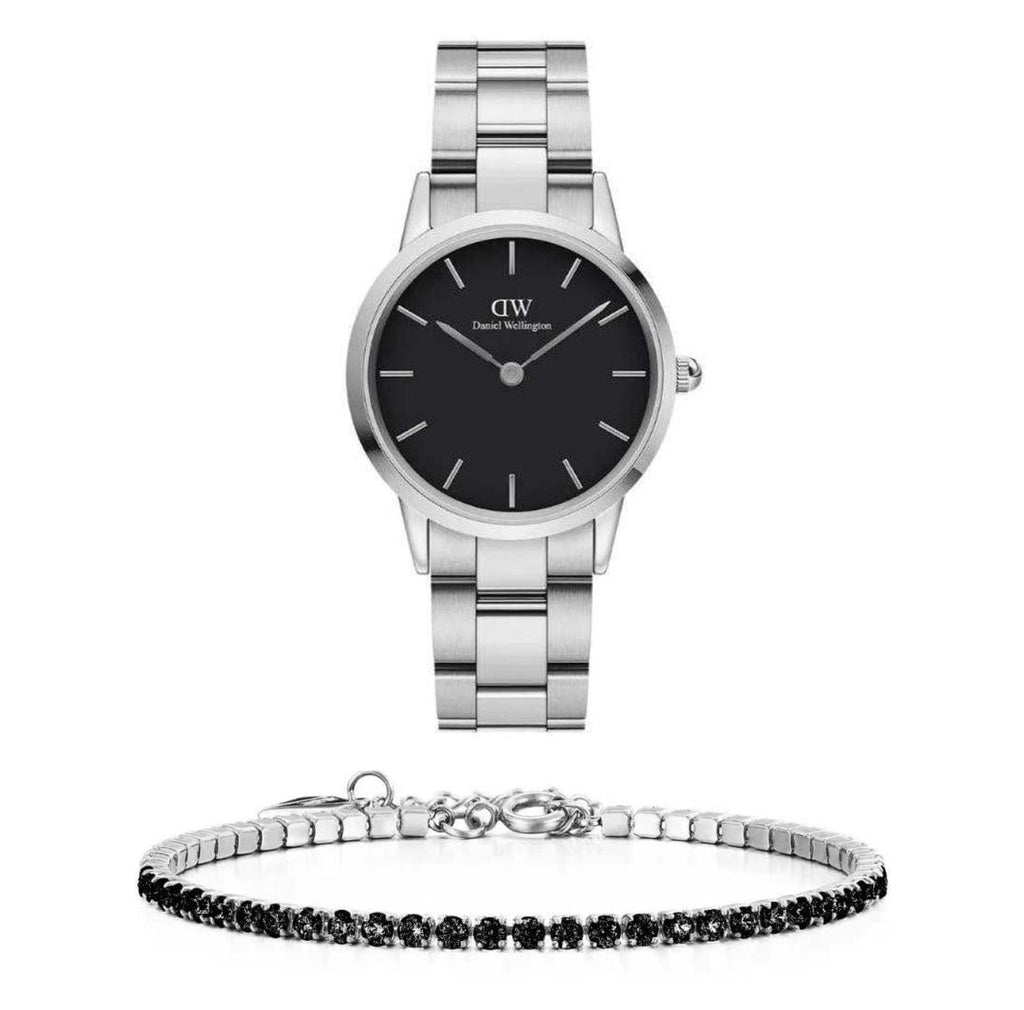 Daniel Wellington Iconic Link Black Dial Silver Steel Strap Watch For Women - DW00100208 Buy Now By Daniel Wellington