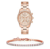 Michael Kors Ritz Chronograph Rose Gold Dial Rose Gold Steel Strap Watch For Women - MK6598 Buy Now By Michael Kors