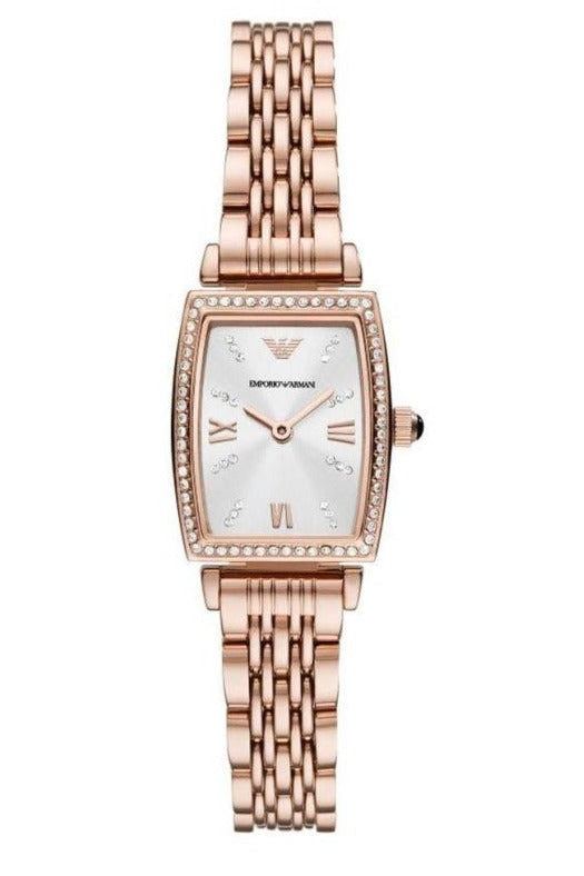 Emporio Armani Gianni T Bar Quartz Crystals White Dial Rose Gold Steel Strap Watch For Women - AR11406 Buy Now By Emporio Armani