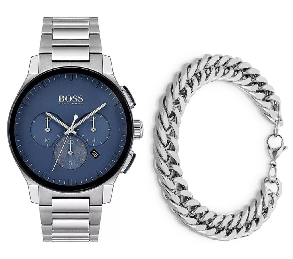 Hugo Boss Peak Chronograph Blue Dial Silver Steel Strap Watch for Men - 1513763 Buy Now By Hugo Boss