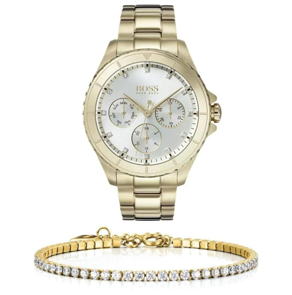 Hugo Boss Premiere White Dial Gold Steel Strap Watch for Women - 1502445 Buy Now By Hugo Boss