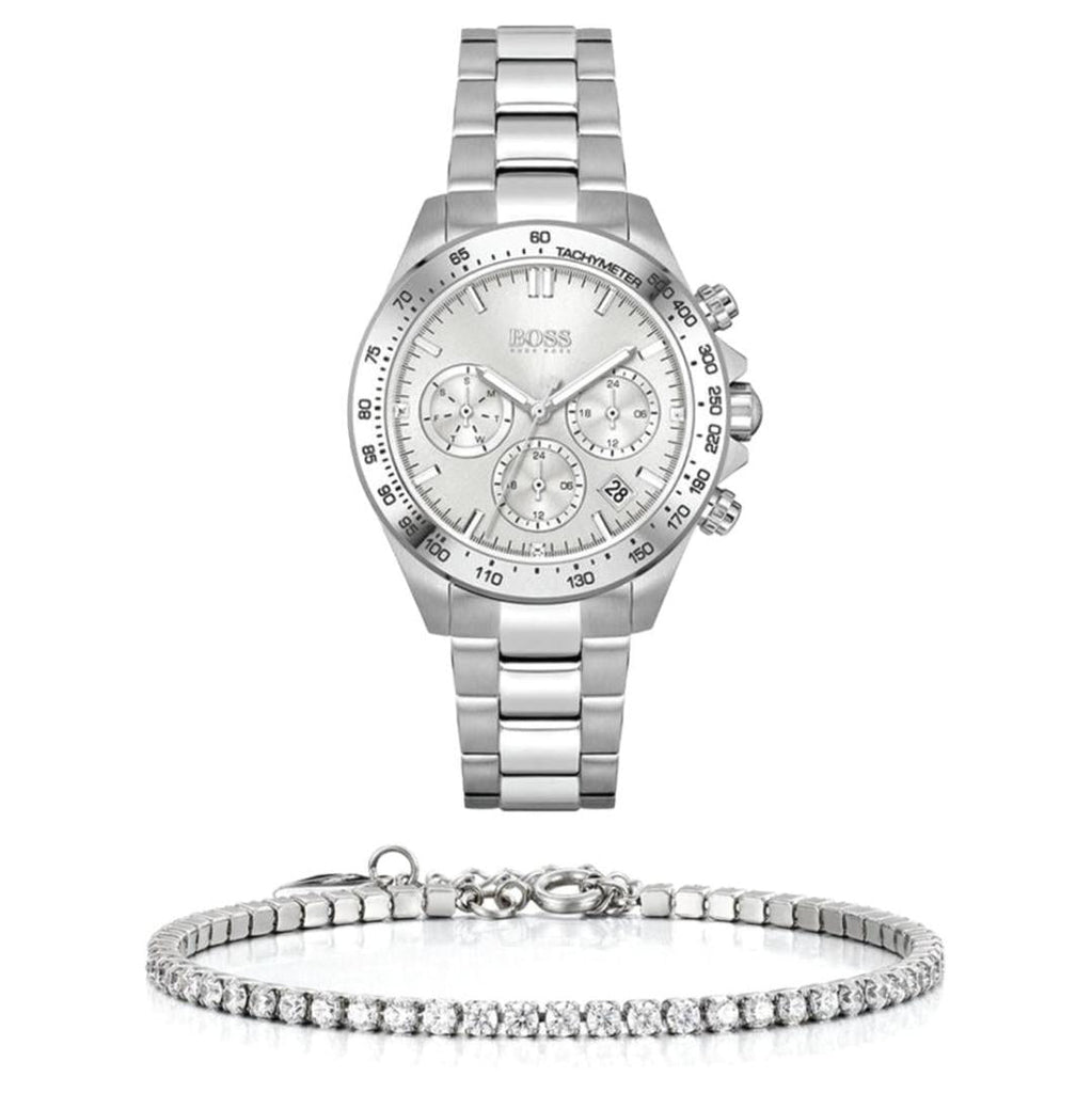 Hugo Boss Novia Chronograph Silver Dial Silver Steel Strap Watch for Women - 1502616 Buy Now By Hugo Boss