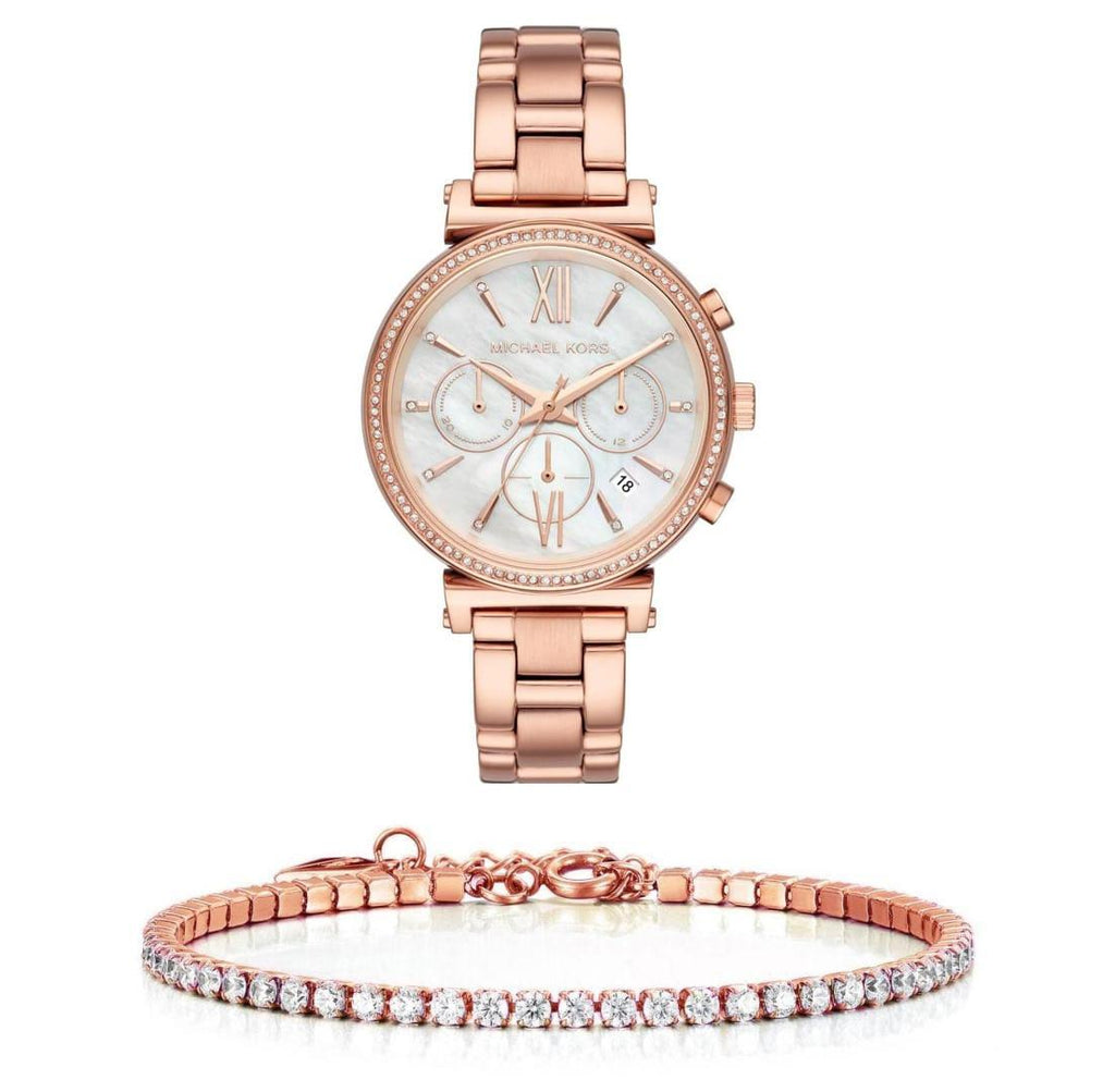 Michael Kors Sofie Chronograph Mother of Pearl White Dial Rose Gold Steel Strap Watch For Women - MK6576 Buy Now By Michael Kors