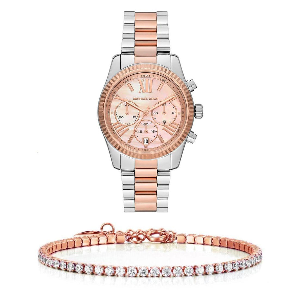 Michael Kors Lexington Chronograph Rose Gold Dial Two Tone Steel Strap Watch For Women - MK7219 Buy Now By Michael Kors