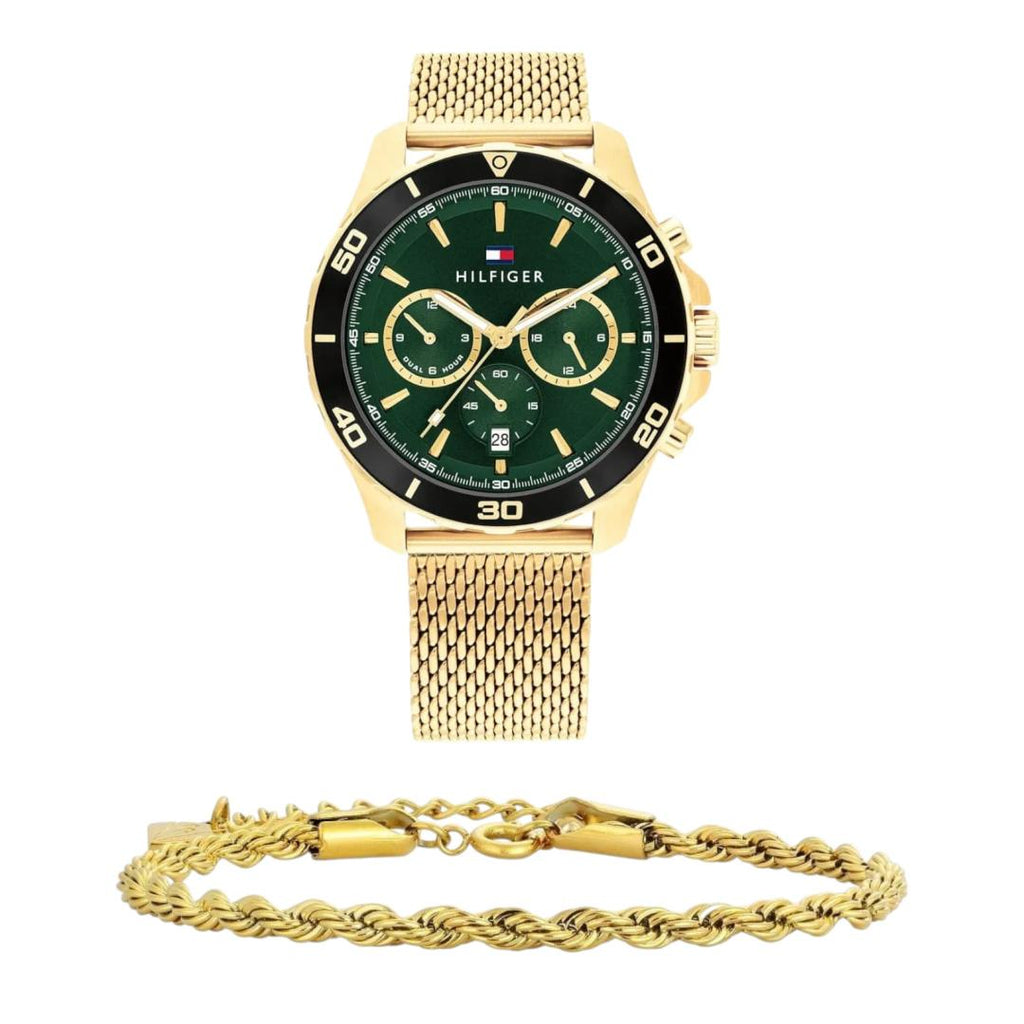 Tommy Hilfiger Jordan Chronograph Green Dial Gold Mesh Strap Watch For Men - 1792093 Buy Now By Tommy Hilfiger