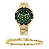 Tommy Hilfiger Jordan Chronograph Green Dial Gold Mesh Strap Watch For Men - 1792093 Buy Now By Tommy Hilfiger