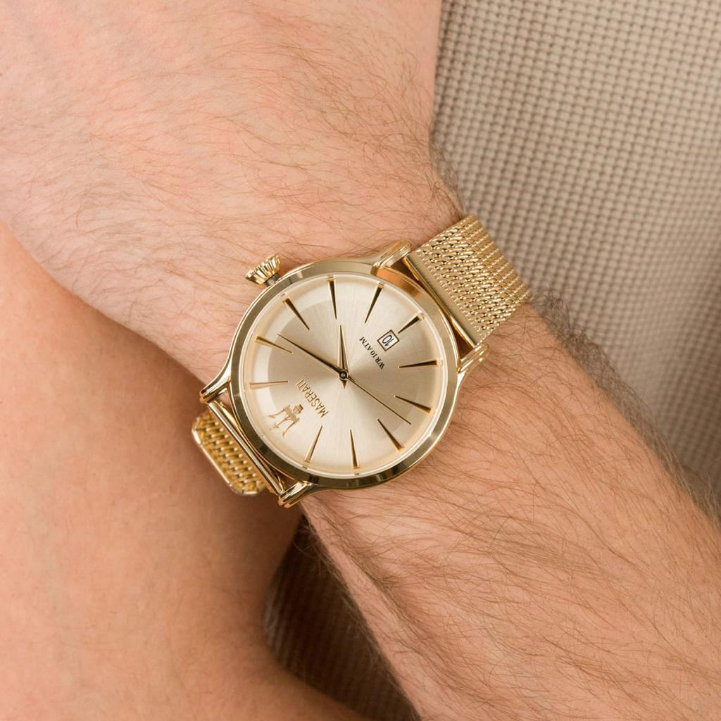 Maserati Epoca Golden Dial Golden Mesh Bracelet Watch For Men - R8853118003 Buy Now By Maserati