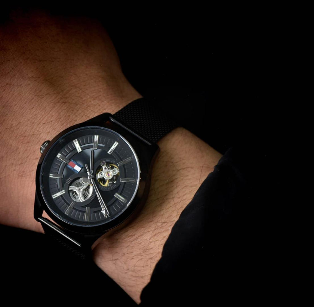 Tommy Hilfiger Spencer Skeleton Black Dial Black Mesh Bracelet Watch for Men - 1791644 Buy Now By Tommy Hilfiger