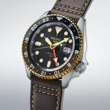Seiko 5 Sports SKX GMT Automatic Mocha Black Dial Brown Leather Strap Watch For Men - SSK036K1 Buy Now By Seiko