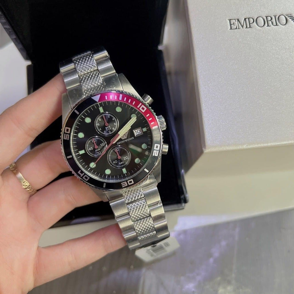 Emporio Armani Chronograph Black Dial Silver Stainless Steel Watch For Men - AR5855 Buy Now By Emporio Armani