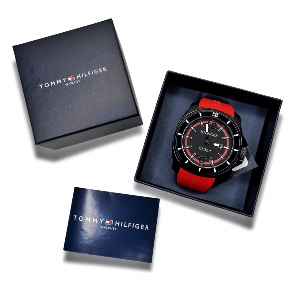 Tommy Hilfiger Windsurf Black Dial Red Rubber Strap Watch for Men - 1791112 Buy Now By Tommy Hilfiger