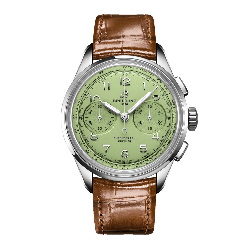 Breitling Premier B09 Chronograph 40 Green Dial Brown Leather Strap Watch for Men - AB0930D31L1P1 Buy Now By Breitling