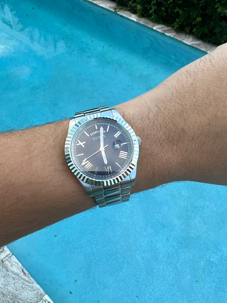 Guess Connoisseur Black Dial Silver Steel Strap Watch for Men - GW0265G1 Buy Now By Guess