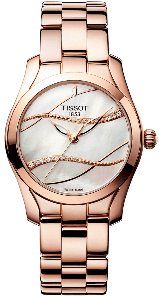 Tissot T Wave T Lady Mother of Pearl Dial Rose Gold Steel Strap Watch For Women - T112.210.33.111.00 Buy Now By Tissot