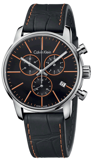 Calvin Klein City Chronograph Black Dial Black Leather Strap Watch for Men - K2G271C1 Buy Now By Calvin Klein