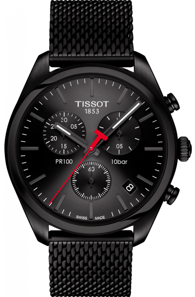 Tissot T Classic PR 100 Chronograph Black Dial Black Mesh Bracelet Watch For Men - T101.417.33.051.00 Buy Now By Tissot