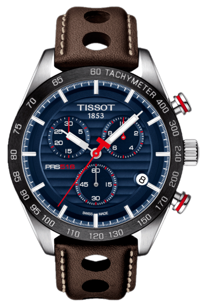 Tissot PRS 516 Chronograph Blue Dial Brown Leather Strap Watch For Men - T100.417.16.041.00 Buy Now By Tissot