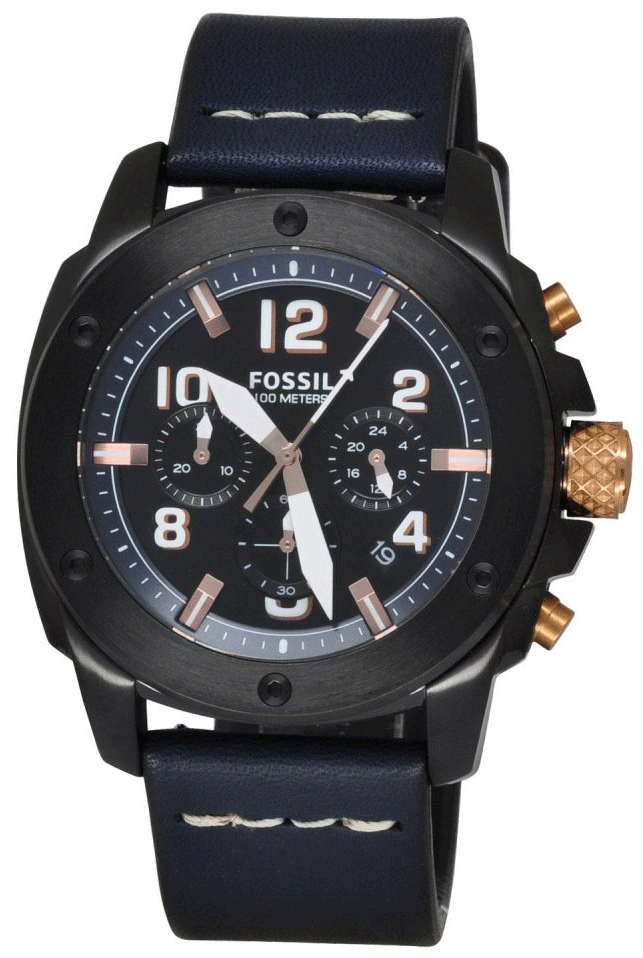 Fossil Modern Machine Chronograph Black Dial Blue Leather Strap Watch for Men - FS5066 Buy Now By Fossil