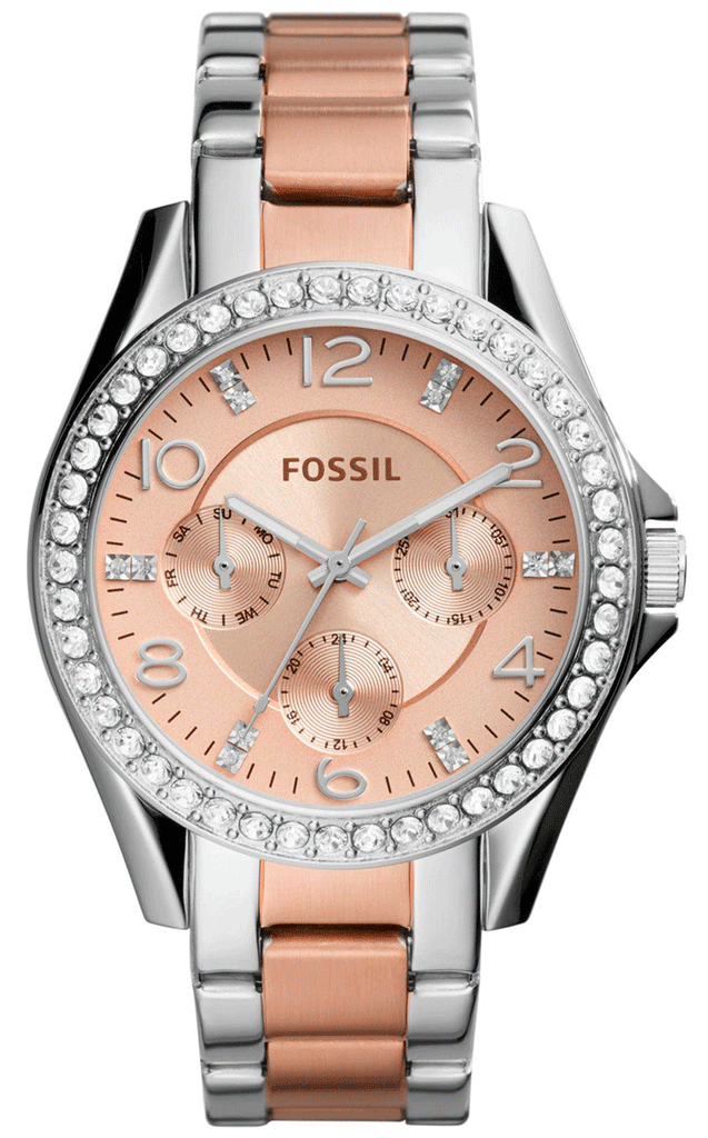 Fossil Riley Multifunction Rose Gold Dial Two Tone Steel Strap Watch for Women - ES4145 Buy Now By Fossil