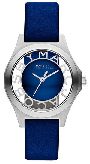 Marc Jacobs Henry Skeleton Blue Dial Blue Leather Strap Watch for Women - MBM1337 Buy Now By Marc Jacobs
