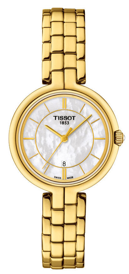 Tissot Flamingo Mother of Pearl White Dial Gold Steel Strap Watch For Women - T094.210.33.111.00 Buy Now By Tissot