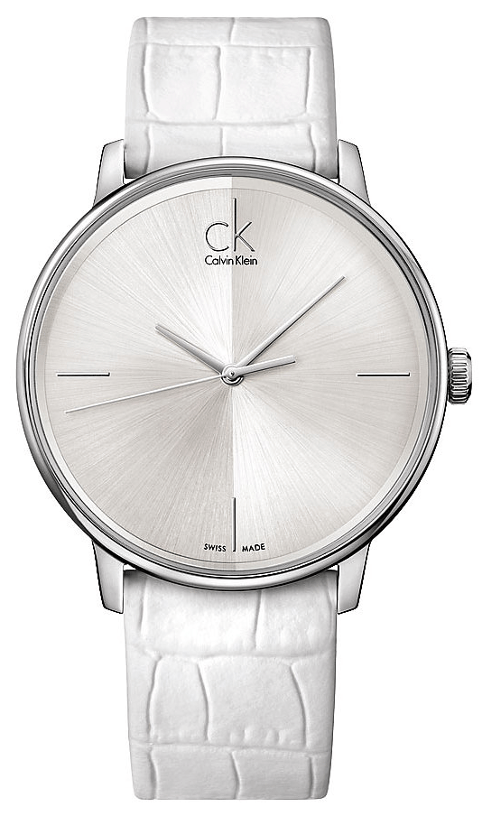 Calvin Klein Accent Silver Dial White Leather Strap Watch for Women - K2Y2X1K6 Buy Now By Calvin Klein