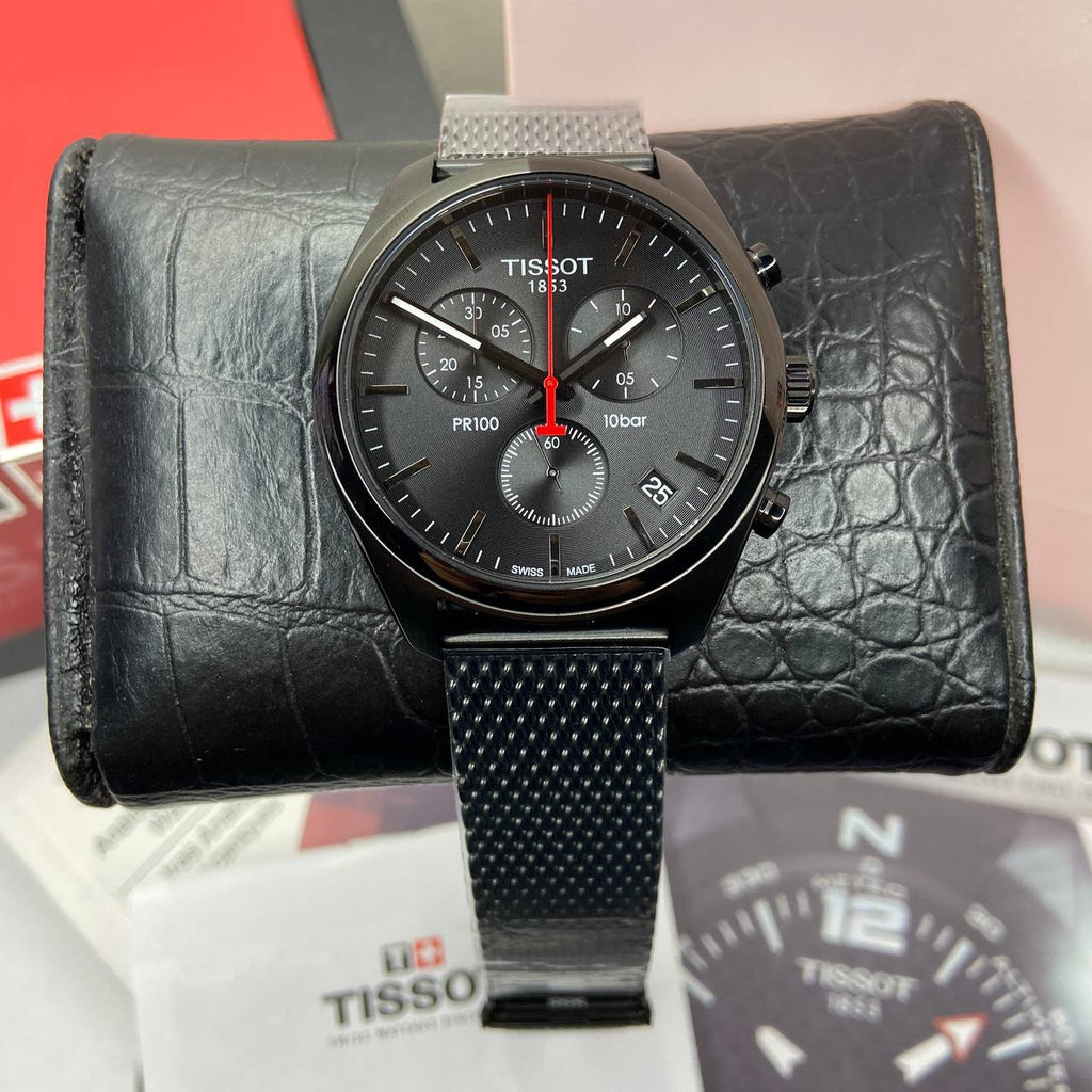 Tissot T Classic PR 100 Chronograph Black Dial Black Mesh Bracelet Watch For Men - T101.417.33.051.00 Buy Now By Tissot